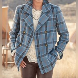 Sundance Blue Plaid Jacket double breasted preloved size small